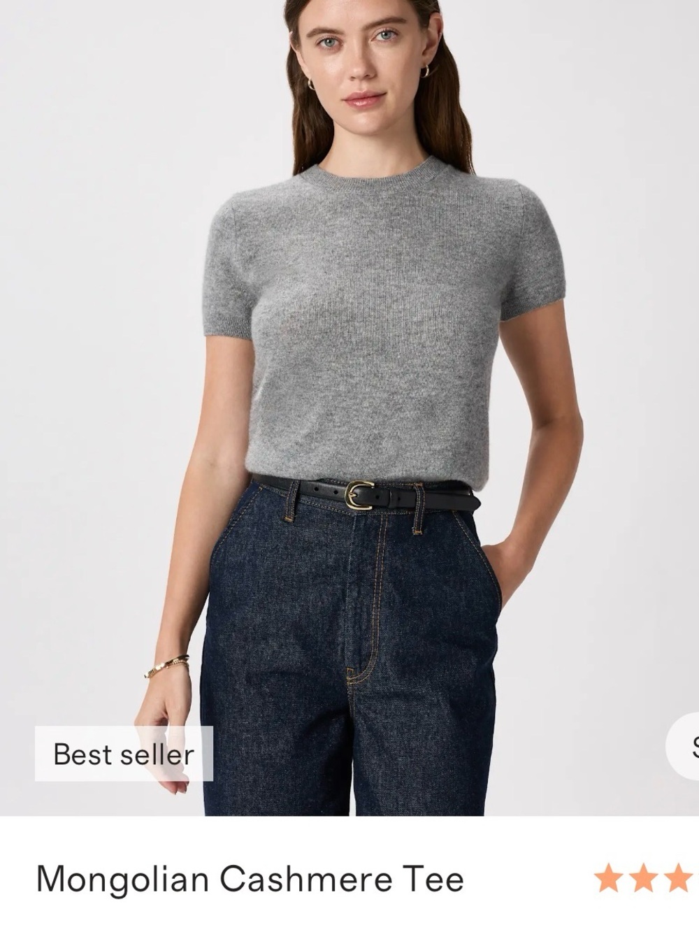 Quince Light Gray Short Sleeve Cashmere Top